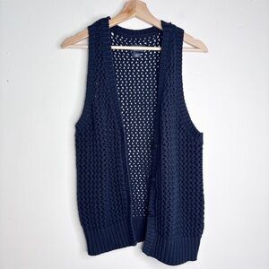 Anthropologie Maeve Dark Navy Open Knit Sleeveless Cardigan Sweater Size X-Small